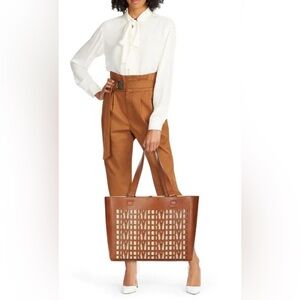 FRYE Brown Leather Laser Cut Large Tote Bag